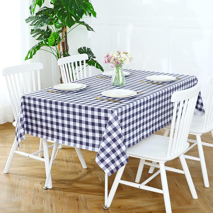 Romanstile Rectangle Vinyl Tablecloth, 100% Waterproof Buffalo Gingham Plastic Table Cloth, Heavy Duty Wipeable Checkered Table Covers for Outdoor, Camping, Picnic, Patio - 60 x 102, Navy Blue