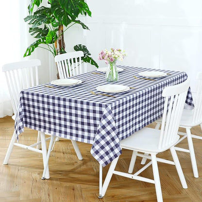 Romanstile Rectangle Vinyl Tablecloth, 100% Waterproof Buffalo Gingham Plastic Table Cloth, Heavy Duty Wipeable Checkered Table Covers for Outdoor, Camping, Picnic, Patio - 54 x 78, Navy Blue