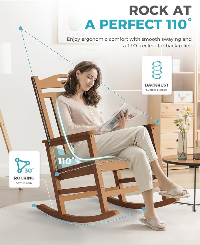 Oversized Outdoor Rocking Chairs Set of 2, 380lbs Heavy-Duty Large Patio Rocker - Image 5