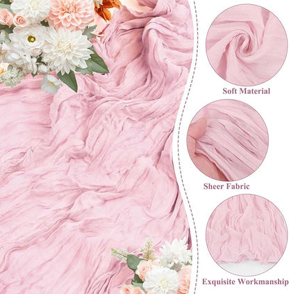 8 Packs Cheesecloth Table Runner 10FT Long Boho Gauze Fabric Table Runner Vintage Rustic Sheer Runners for Wedding Party Bridal Baby Shower Table Decorations (Light Pink)