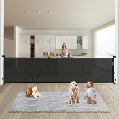 180" Extra Wide Retractable Baby Gates for Large Openings, 42" Extra Tall with Support Rods, Prevent Crawling, Mesh Dog/Pet Gate for Stairs/Doorways, Indoor/Outdoor Use