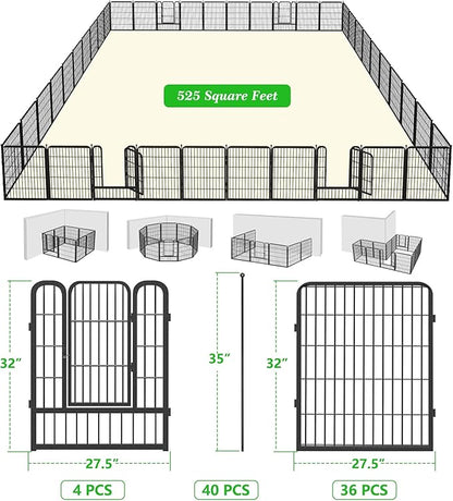 Garden Fence with Gate Metal Fencing Outdoor for Yard, 32in x92ft 40 Panels Outdoor Dog Fence Temporary Fence for Dogs Outside, Rustproof Garden Fencing Flower Bed Edging for Patio