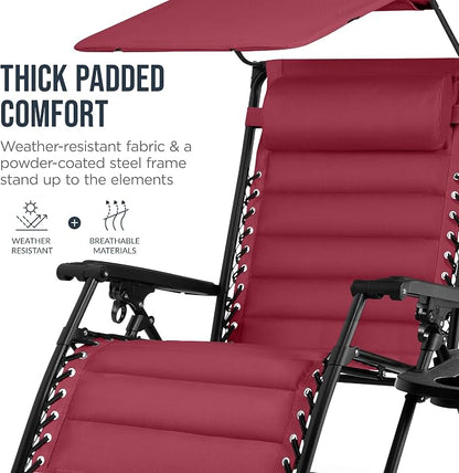 Best Choice Products Oversized Padded Zero Gravity Chair w/Canopy Headrest Cup - Image 6