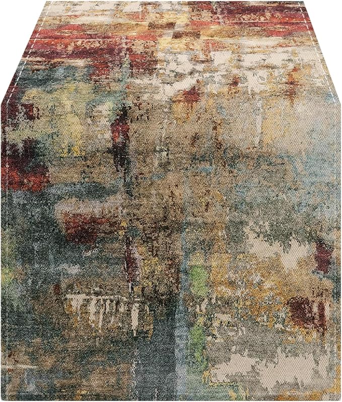 OYIMUA Modern Abstract Rust Colorful Table Runner 13 x 36 Inches Summer Runners for Tables Rustic Spring Fall Decorations for Home Indoor Outdoor Table Decor