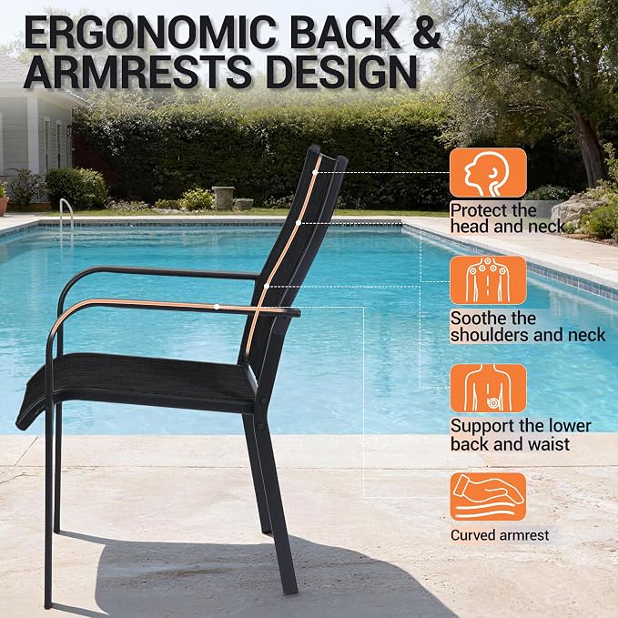 Patio Chairs Set of 8, Stackable Outdoor Dining Chairs, All Weather Breathable - Image 6