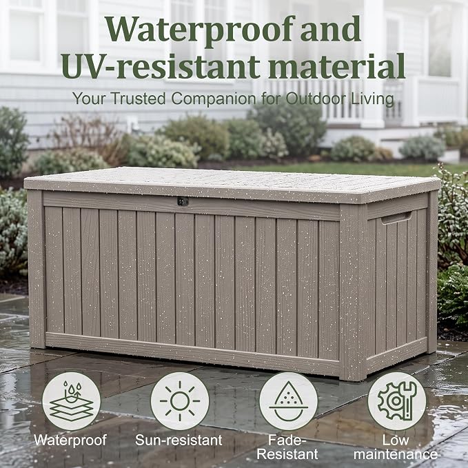 180 Gallon Resin Deck Box, Waterproof Lockable Outdoor Storage Box Container - Image 4