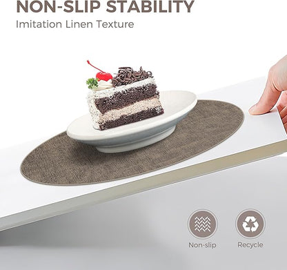 13" Round Placemats Set of 4, Reversible Faux Leather Heat Resistant Table Mats, Waterproof Oilproof Wipeable Table Protective Placemats for Vinyl, Washable for Indoor & Outdoor Use (4, Dark Coffee)