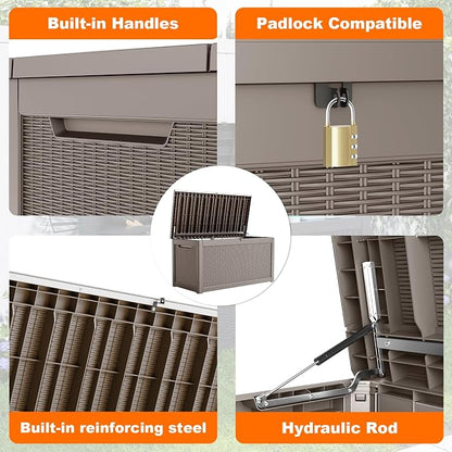 320 Gallon Waterproof Outdoor Storage Box, Large Resin Deck Box, Lockable - Image 5
