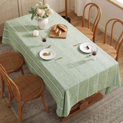 Chassic 60 x 84 inches Farmhouse Style Linen tablecloths, Wrinkle Resistant Washable Dining Room Table Cloths for Rectangle Tables - Hemstitch Sage Green