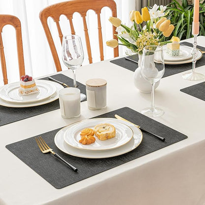 Romanstile Vinyl Placemats Set of 12-12 X 17 Inch - Heat Resistant Place Mats 100% Waterproof Oilproof Wipeable Reversible Faux Leather Table Mats for Kitchen, Dining, Party, Outdoor, Charcoal