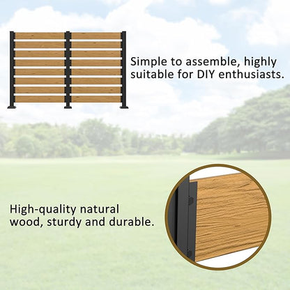 MUPATER 49'' H×78'' W Outdoor Fence Privacy Screen, No Dig Wooden Privacy Screen for Hard Ground and Soil, 2 Way to Use, Aluminum Post, Privacy Fence Panel, Air Conditioner Fence,Natural (2 Panels)