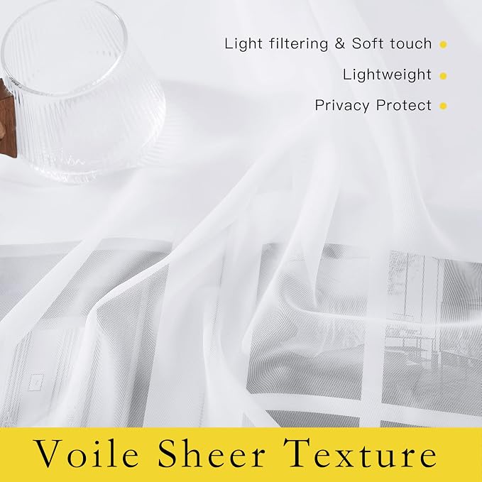 NICETOWN Outdoor Sheer White Weighted Curtains Rod Pocket Back Tab 120 inch - Image 6