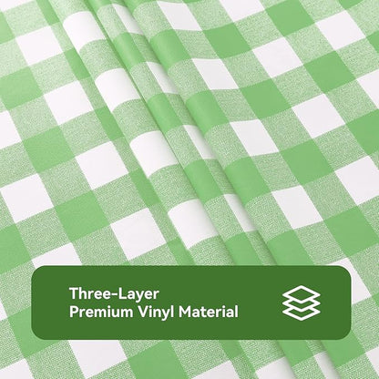 Romanstile Rectangle Vinyl Tablecloth, 100% Waterproof Buffalo Gingham Plastic Table Cloth, Heavy Duty Wipeable Checkered Table Covers for Outdoor, Camping, Picnic, Patio - 54 x 120, Light Green