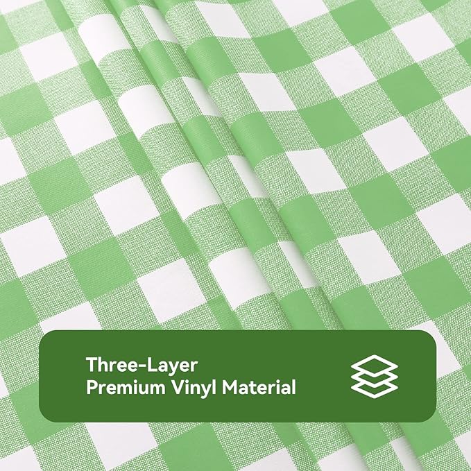 Romanstile Square Vinyl Tablecloth, 100% Waterproof Buffalo Gingham Plastic Table Cloth, Heavy Duty Wipeable Checkered Table Covers for Outdoor, Camping, Picnic, Patio - 54 x 54, Light Green