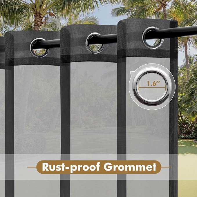 MIULEE Black Outdoor Curtain for Patio Waterproof 4 Panels 54 x 90 Inch | - Image 4