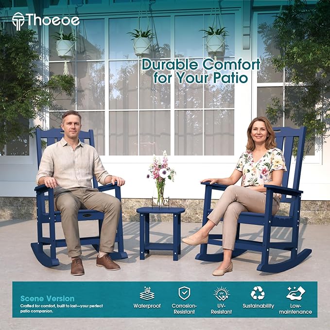 THOEOE Outdoor Rocking Chairs Set of 2, Oversized Patio Rocking Chair | HDPE - Image 2