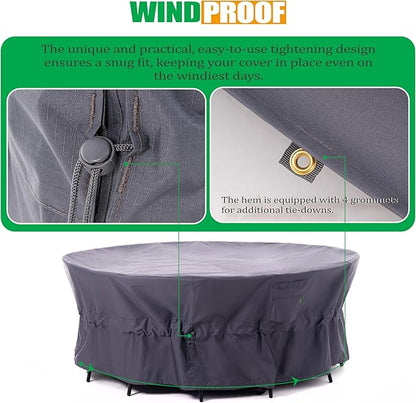 F&J Outdoors Patio Furniture Covers, Heavy Duty Tear Resistant Waterproof UV Resistant Windproof Outdoor Furniture Cover, Grey, 72" Dia x 31" H