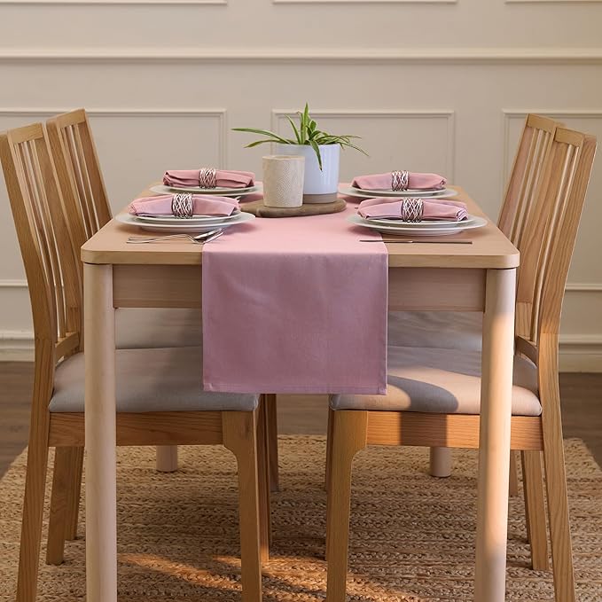 Encasa XO Table Runner 13"x72" Long | Cotton Canvas Fabric | Mauve Solid Color | Machine Washable & Durable