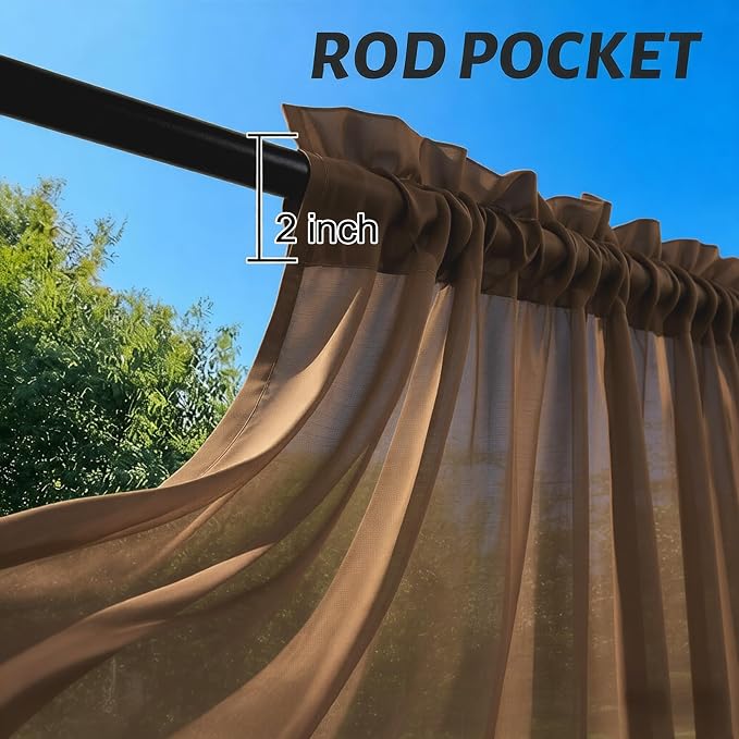 Outdoor Sheer Curtains for Patio Waterproof, 4 Panels Rod Pocket Indoor/Outdoor - Image 3