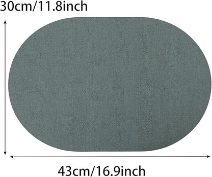 Leather Placemats Set of 6 Oval,Green Faux Leather Placemat Waterproof Reversible Non Slip,Heat Resistant Wipeable Table Placemats for Dining Table,Modern Table Protectors