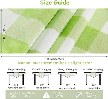 Fabric Checkered Table Runner 12 Pack Waterproof Gingham Table Runner 14W x 108L Buffalo Check Table Runners for Parties Kitchen Dining Wedding Banquet (Emerald and White)