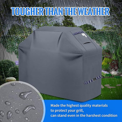 Grill Cover 600D Heavy Duty, Universal Fit Waterproof BBQ Grill Protector with Adjustable Straps, Weatherproof Outdoor Oven Cover for All Seasons