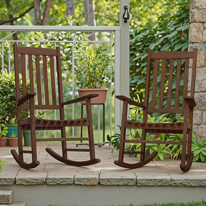 Flamaker Acacia Wood Outdoor Rocking Chairs Set of 2 | High Back and Widen - Image 2