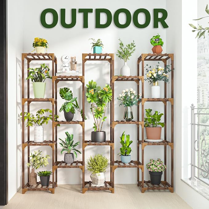 Plant Stand Indoor Outdoor, 17 Tiered Plant Shelf Wood Plant Rack | Tall Plant - Image 6