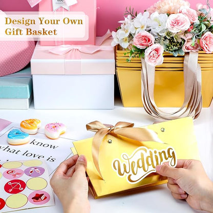 Glenmal 72 Pcs Baskets for Gifts Waterproof Empty Kraft Basket Bulk with Handles 9.8 x 6.5 x 4.3'' Gift Basket Empty to Fill for Wedding Party Christmas Valentines(Gold)