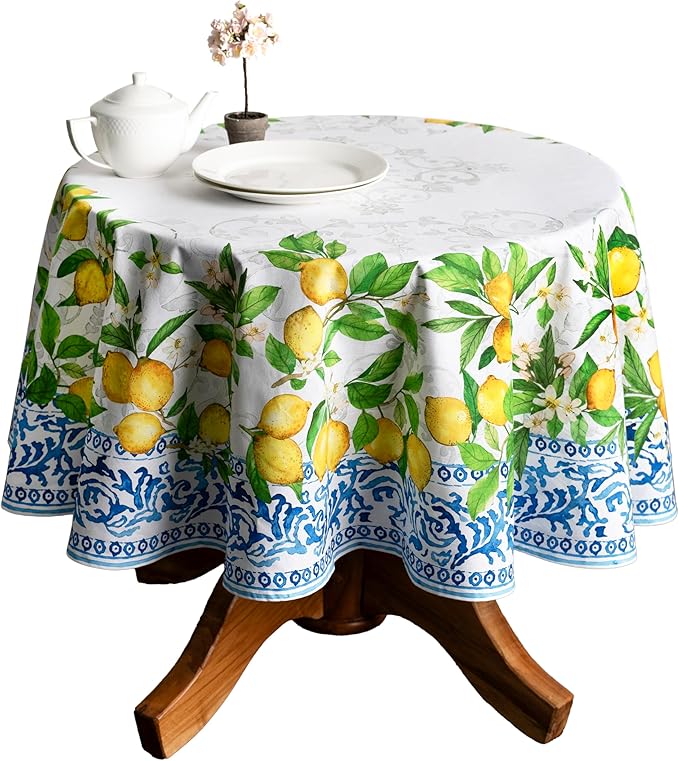 Maison d' Hermine Table Cloth Round Table 100% Cotton 69 Inches Tablecloth Reusable Decorative Everyday Use for Dining Room, Farmhouse, Home, Party, Festive & Wedding Spring Summer - Cedrat