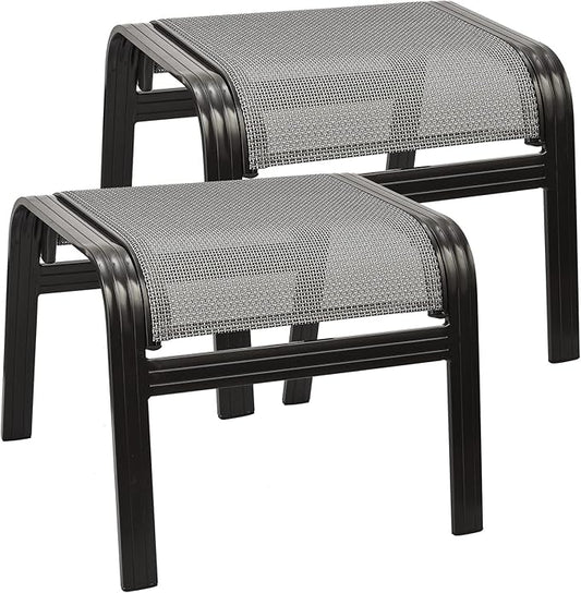 Outdoor Patio Ottoman Seat Textilene Portable Metal Footstool Portable Footrest Patio Chairs 2 Set Grey