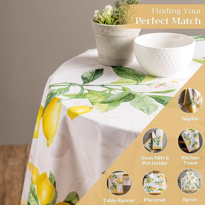 Maison d' Hermine Table Cloth Round Table 100% Cotton 69 Inches Tablecloth Reusable Decorative Everyday Use for Dining Room, Farmhouse, Home, Party, Festive & Wedding Spring Summer - Limoncello