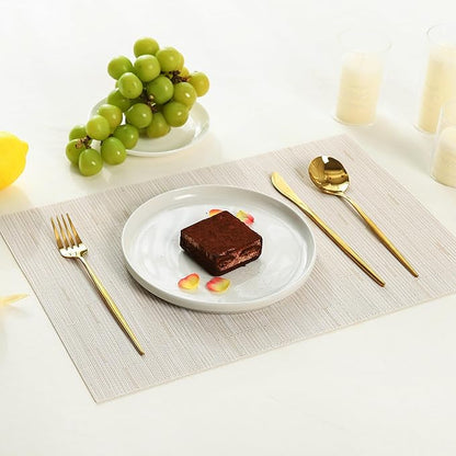 Leetaltree Pale Beige Placemats Set of 6 - Heat Resistant Non-Slip Place mats for Dining Table, Washable Durable PVC Vinyl Woven Table Mats（Pale Beige, 6）