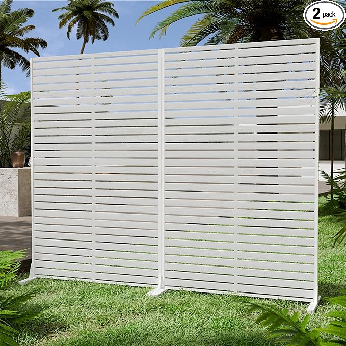 Privacy Fence Screen with Stand 6 Panel 72" H×47" W HDPE Decorative Panels with Steel Poles and Stand, Air Conditioner Fence Panels, Privacy Screen for Outdoor Backyard, Balcony, Pool
