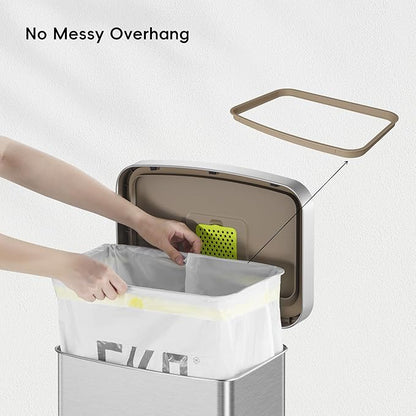 EKO Hudson Matte Stainless 50 Liter/13.2 Gallon Step Trash Can with Rear Trash Bag Storage Compartment