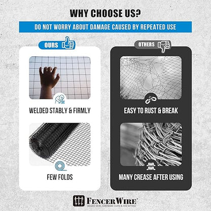 Fencer Wire 16 Gauge Hardware Cloth, Black Vinyl Coated Welded Wire Mesh, Chicken Coop Wire Fence, 1.5 inch x 1.5 inch Grid (3 ft. x 50 ft.)