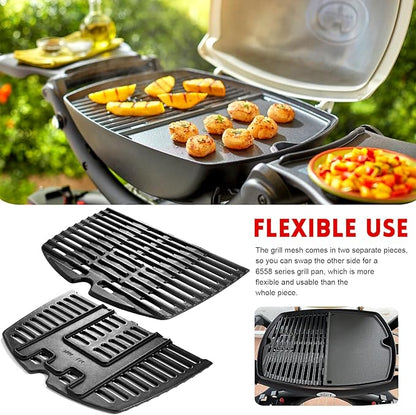 GGC 7644 7582 Grill Grates for Weber Q100 Q1000 Q120 Q1200 Q1400 Gas Grills, 17" x 12.7" Cast Iron Cooking Grates for Weber 50060001 51010001 51040001 51060001, 2PCS Baby Q Replacement Parts