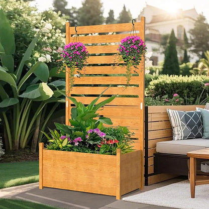 Air Conditioner Fence, Wood Decorative Fences with Planter Box, Outdoor Trash Can Privacy Screens for Outside, Pool Equipment Enclosure Panels 41" W x 73" H (1 Panel)