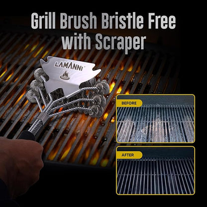 BBQ Grill Brush and Scraper 18” Heavy Duty Stainless Steel Grill Cleaner for Gas, Charcoal & Electric Grills Safe, Rustproof, Bristle-Free BBQ Cleaning Brush