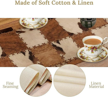 Cowhide Animal Table Runner, Vintage Western Cowboy Patchwork Fur Table Runner for Kitchen Farmhouse Dining Home Banquet Party 13x108in