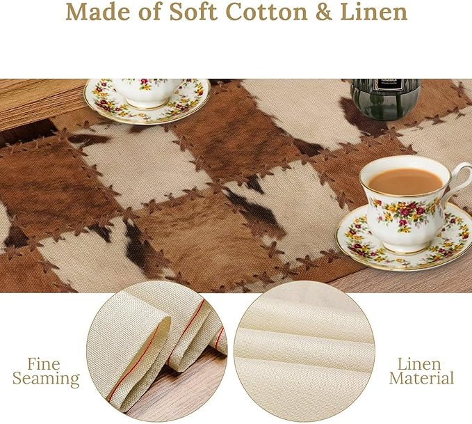 Cowhide Animal Table Runner, Vintage Western Cowboy Patchwork Fur Table Runner for Kitchen Farmhouse Dining Home Banquet Party 13x120in
