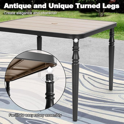 NUU GARDEN 37" Square Outdoor Dining Table, Metal Dining Table with Umbrella Hole, Wood-Grain Tabletop, Weather-Resistant for Garden, Backyard, Deck, Lawn