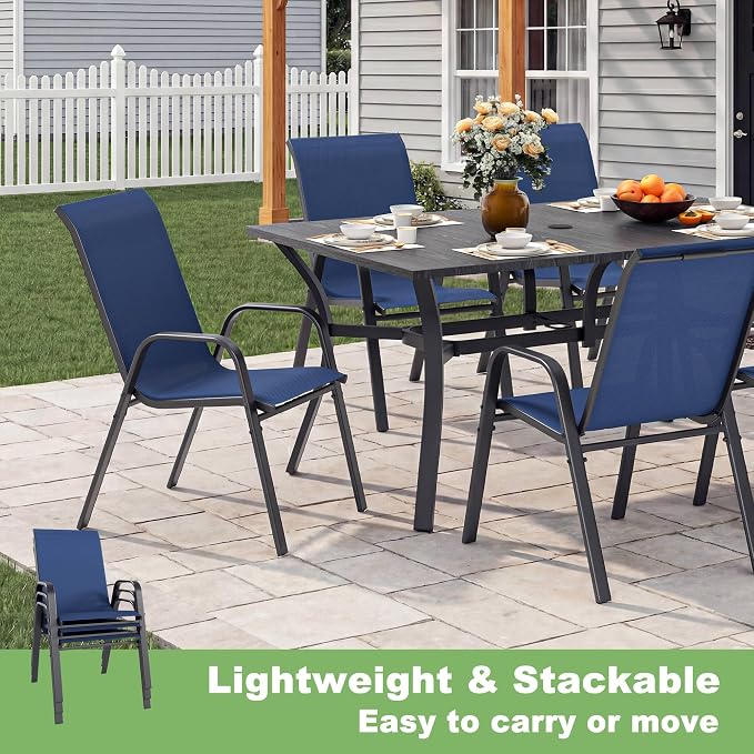 Outdoor Patio Chairs Set of 8 Stackable Dining Chairs All-Weather Textilene - Image 6