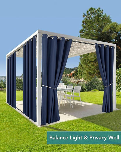 Windproof Outdoor Curtains for Patio Waterproof 4 Pcs 54x95 In Navy | Grommet - Image 5