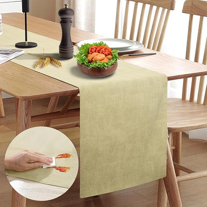 Wipeable Table Runner, Thick Farmhouse Dresser Runner, Rustic for Kitchen, Bedroom, Living Room, Indoor and Outdoor (60'', Beige)