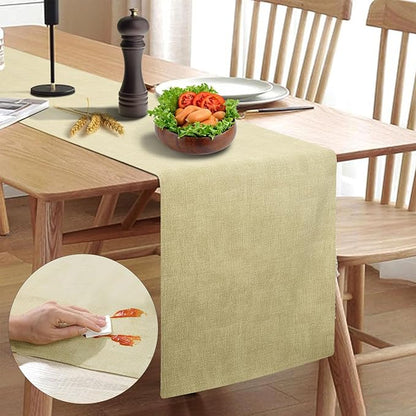 Farmhouse Table Runner, Thick & Waterproof, Beige (90'' x 14'', Fits 58''-74'' Tables)