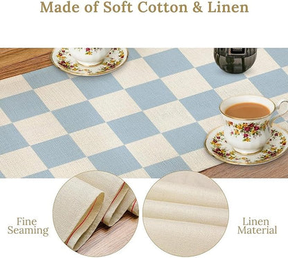 Checkered Table Runner, Retro 70s Blue Buffalo Check Table Runners for Party Kitchen Dining Wedding Banquet 13x36in