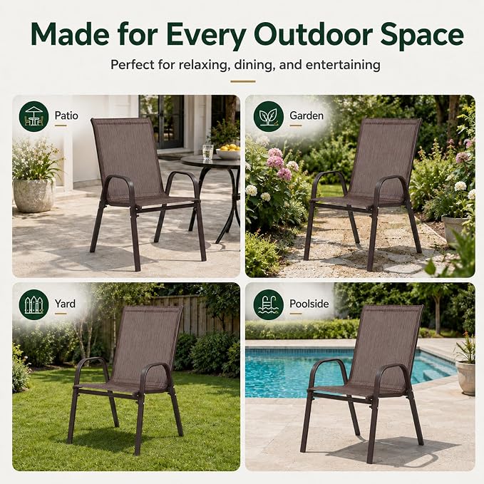 Majnesvon Outdoor Patio Chairs Set of 8, Stackable Patio Chairs, Front Porch - Image 6