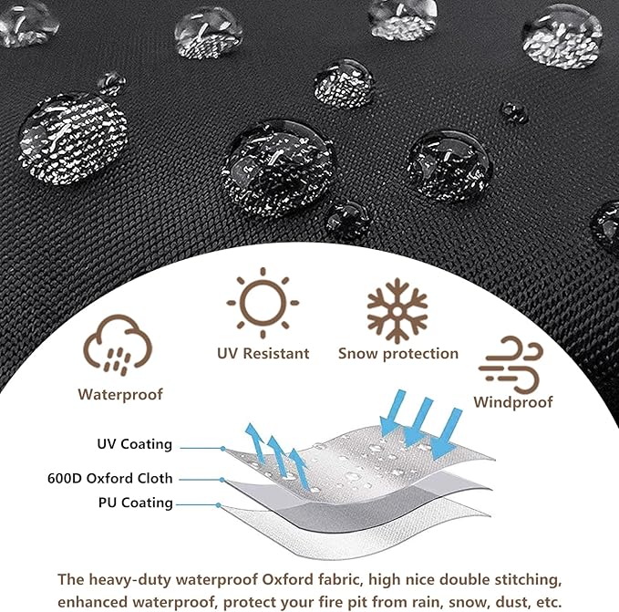 Fire Pit Cover Round 32 Inch Waterproof,Outdoor Heavy Duty Durable 600D Tear-Resistant Fire Pit Table Cover,Patio Round Firepit Cover 32" D x 16" H,Black