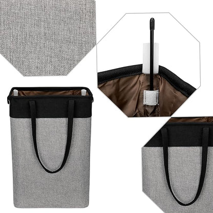 Laundry Hampers 15.2Lx7.5Wx23H Small&Tall Slim Fabric Laundry Baskets Thin Narrow Black+Gray Compact Hamper Capacity 43L for Space-Saving,QY-SC23-2